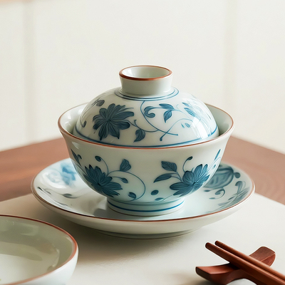 靛蓝花影汤碗
